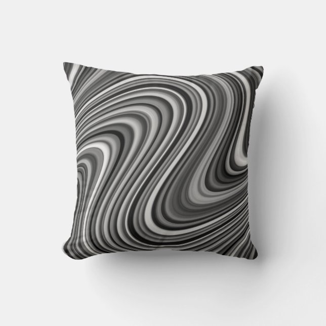 Modern Cool Black White Silver Grey Curvy Lines Cushion (Front)