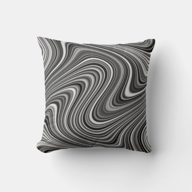 Modern Cool Black White Silver Grey Curvy Lines Cushion (Front)