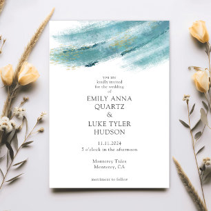 Modern Cool Blue Brushstroke Wedding - Casual Invitation