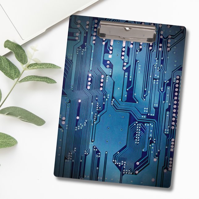 Modern Cool Blue Circuit Board High Tech Photo Clipboard (Creator Uploaded)