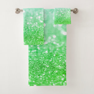 Modern Cool Blue Green Glitter Bokeh Bath Towel Set