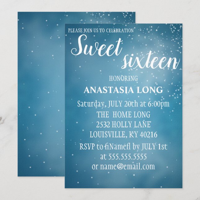Modern,  Cool Blue Sparkly Save The Date (Front/Back)