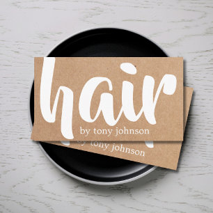 Modern Cool Bold Printed Kraft White Hair Stylist Business Card