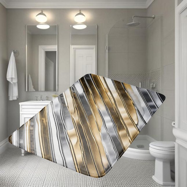 Modern, cool, chic, silver and gold stripe pattern bath mat (Creator Uploaded)