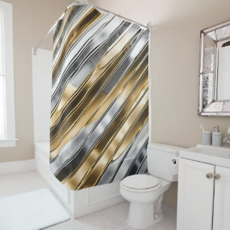 Modern, cool, chic, silver and gold stripe pattern shower curtain