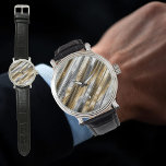 Modern, cool, chic, silver and gold stripe pattern watch<br><div class="desc">Modern,  cool,  chic striped pattern in silver,  gold,  and black. This watch is a great gift for him!</div>