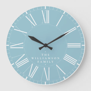 Modern Cool Chic Stylish Cerulean Blue Family Large Clock