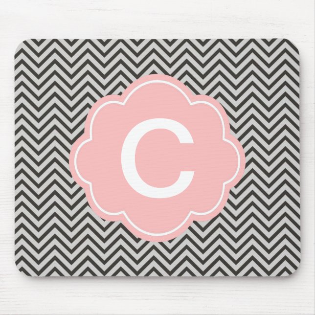 Modern, cool, dark coffee and grey chevron mouse pad (Front)