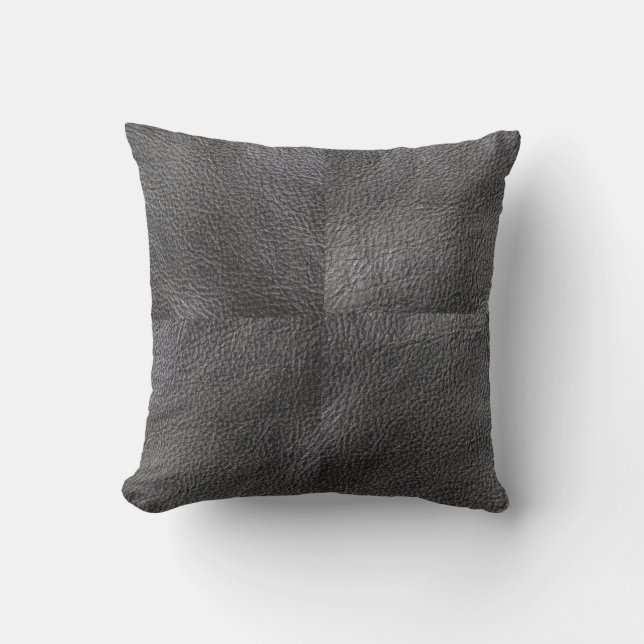 Modern cool dark grey leather print pattern cushion (Front)