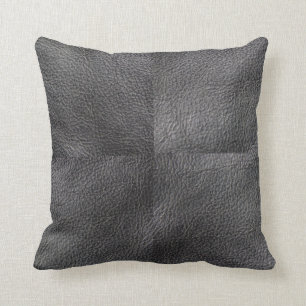 Modern cool dark grey leather print pattern cushion