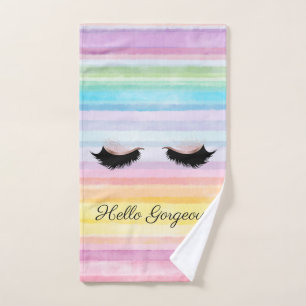 Modern Cool Faux Lashes Rainbow Stripes Bath Towel Set