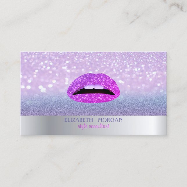 Modern Cool Glitter Bokeh Ombre Lips Business Card (Front)