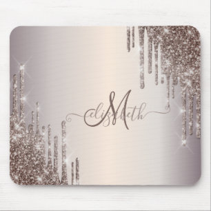 Modern Cool Glitter Drips Monogram Mouse Pad