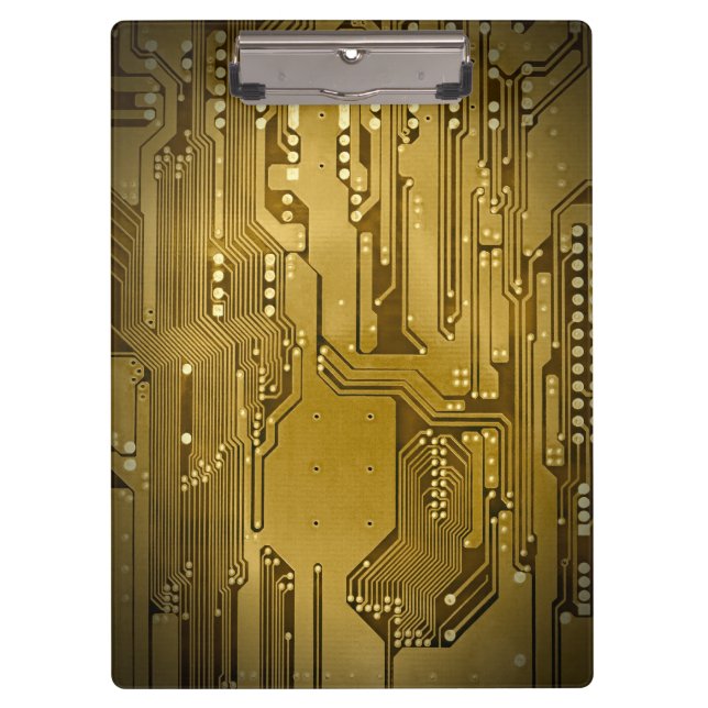 Modern Cool Gold Circuit Board High Tech Photo Clipboard (Front)