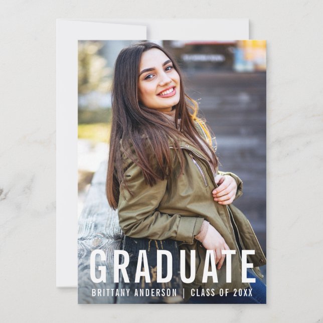 Modern Cool Graduation Photo Announcement W Card (Front)