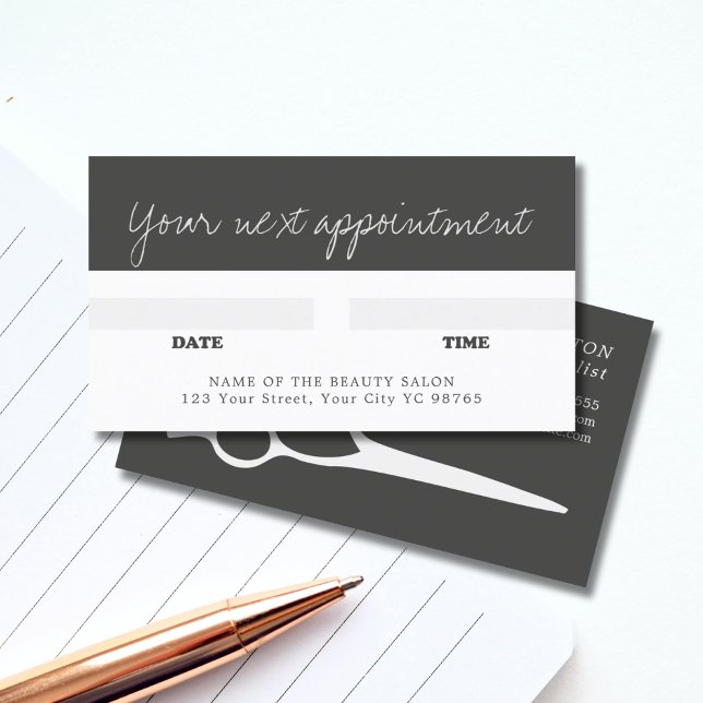 Modern Cool Grey White Hairstylist AppointmentCard Appointment Card (Creator Uploaded)