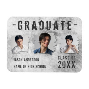 Modern Cool Grunge 3 Photo Graduate Announcement Magnet