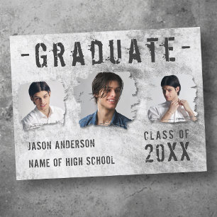 Modern Cool Grunge 3 Photo Graduate Announcement Postcard