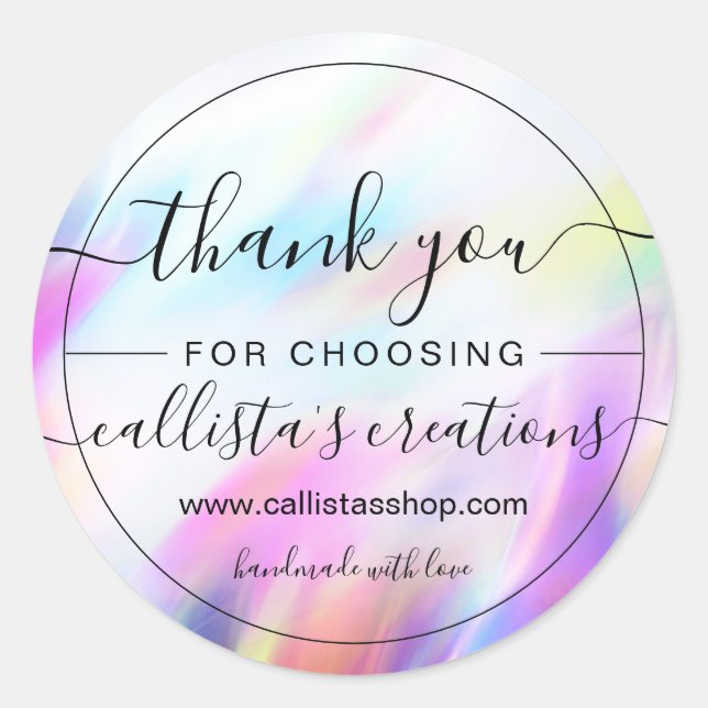 Modern Cool Holographic Customer Thank You Classic Round Sticker (Front)