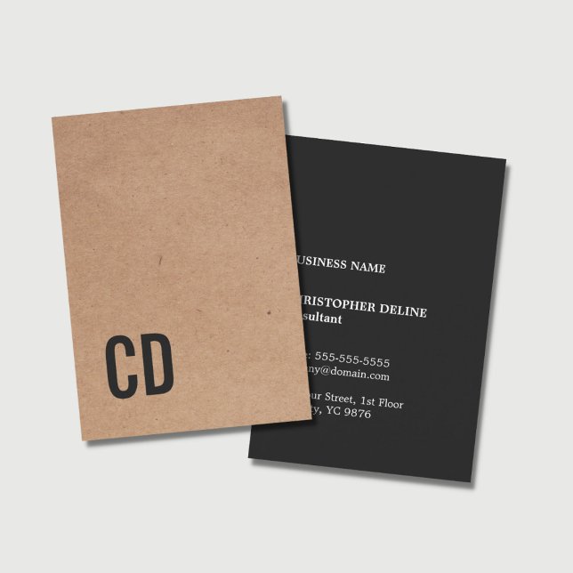 Modern Cool Kraft Paper Black Monogram Consultant Business Card (Creator Uploaded)