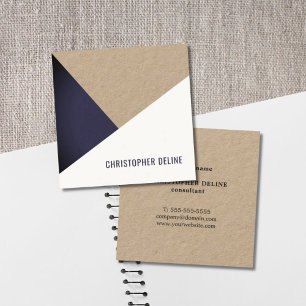 Modern Cool Kraft Paper Blue White Geometric Square Business Card