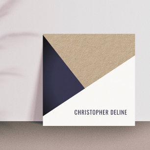 Modern Cool Kraft Paper Blue White Geometric Square Business Card