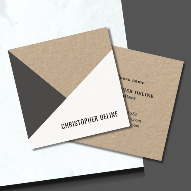 Modern Cool Kraft Paper Grey White Geometric Square Business Card (Creator Uploaded)