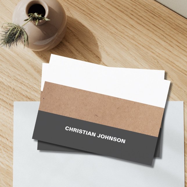 Modern Cool Kraft Paper Grey White Stripes Business Card (Creator Uploaded)