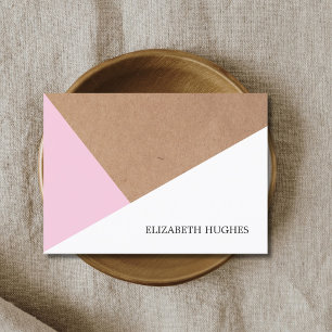 Modern Cool Kraft Paper Light Pink White Geometric Business Card