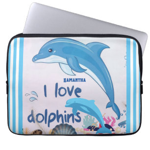 Modern & Cool l Love Dolphins Quotes Name  Laptop Sleeve