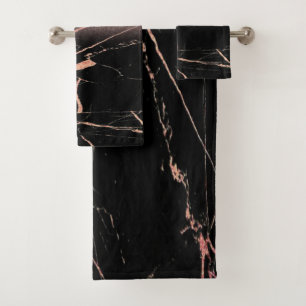 Modern  Cool Marble Stone, Rose Gold Glitter Bath Towel Set