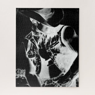 Modern Cool Masculine Black And White Cowboy Art Jigsaw Puzzle