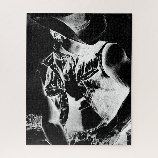 Modern Cool Masculine Black And White Cowboy Art Jigsaw Puzzle (Vertical)