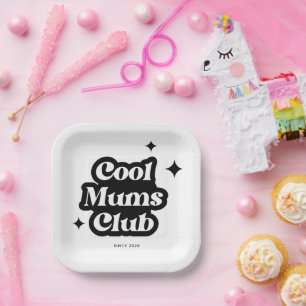 Modern Cool moms club Retro Vintage Groovy Paper Plate