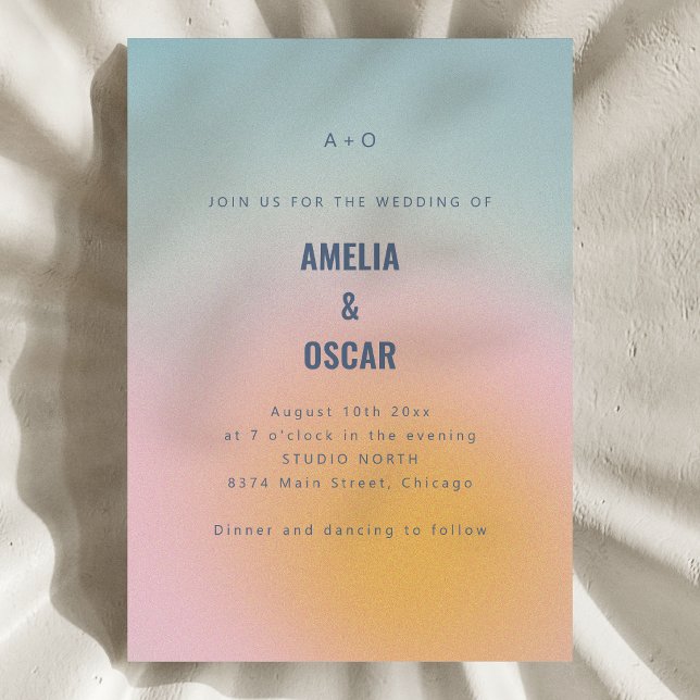 Modern Cool Pastel Blue Pink Gradient Wedding QR Invitation (Creator Uploaded)