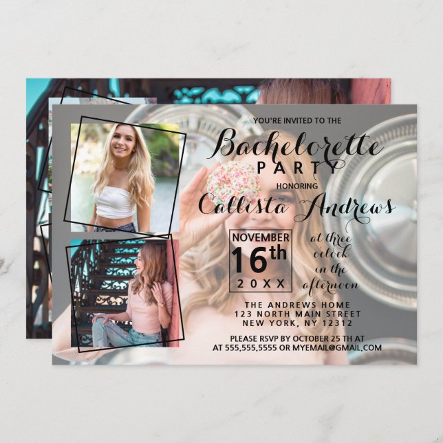 Modern Cool Photo Collage Bachelorette Party Invitation (Front/Back)