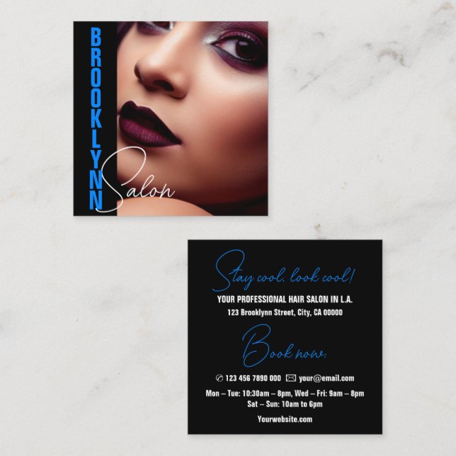 Modern Cool Photo Image Template Light Blue Slogan Square Business Card (Front/Back)