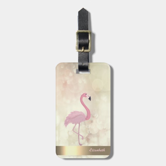 Modern Cool Pink Flamingo ,Bokeh - Personalised Luggage Tag (Front Vertical)