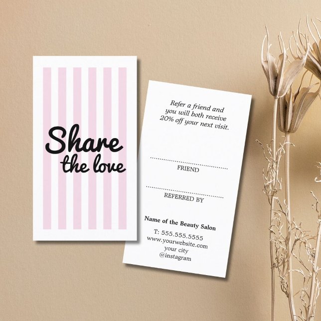 Modern Cool Pink Stripes Black Bold Salon Referral Card (Creator Uploaded)