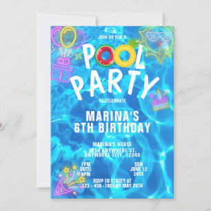 Modern Cool Pool Party Summer Swimming Birthday  Invitation