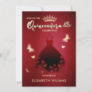 Modern cool red butterfly  dress butterfly Quince Invitation