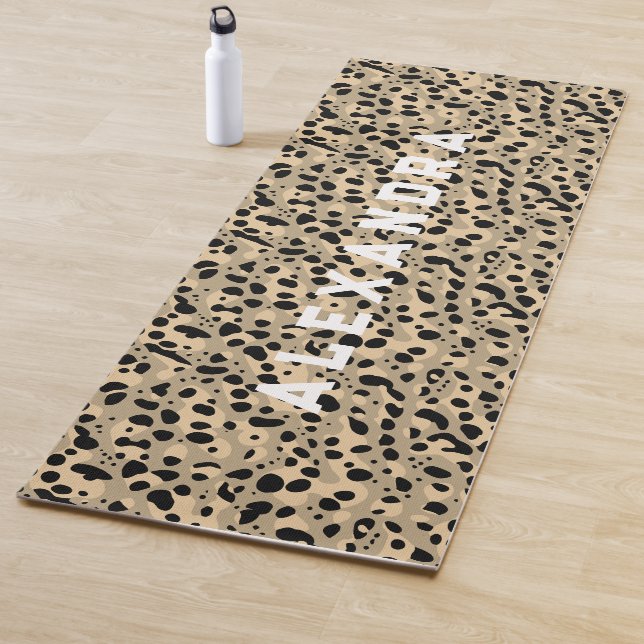 Modern Cool Sand Beige Leopard Pattern And Name Yoga Mat (In Situ)