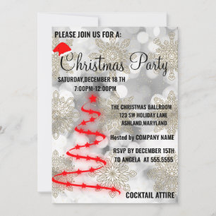 Modern, Cool Silver, Red Christmas Tree Invitation