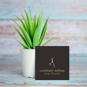 Modern Cool Simple Black Faux Gold Hair Stylist Square Business Card