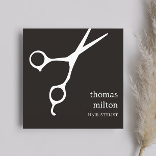Modern Cool Simple Black White Hair Stylist Square Business Card