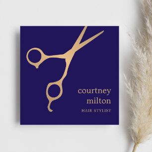 Modern Cool Simple Blue Faux Gold Hair Stylist Square Business Card