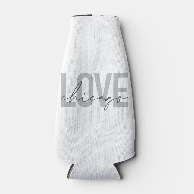 Modern,cool, simple, minimal, design Love Chicago Bottle Cooler (Front)