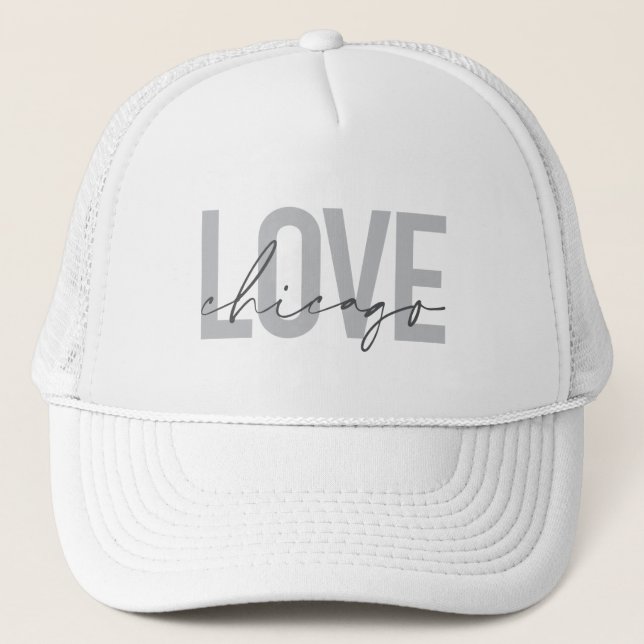 Modern,cool, simple, minimal, design Love Chicago Trucker Hat (Front)