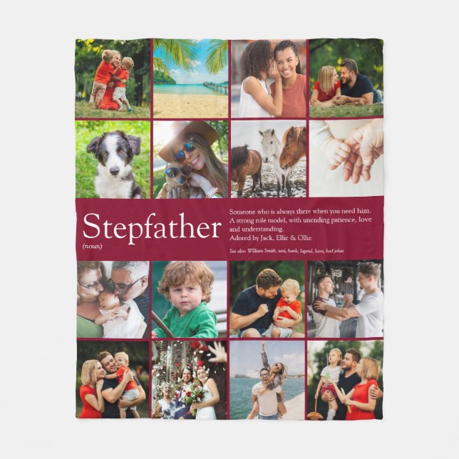 Modern Cool Stepfather Stepdad 16 Photo Collage Fleece Blanket (Front)