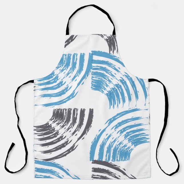 Modern, cool, trendy blue abstract brush strokes apron (Front)